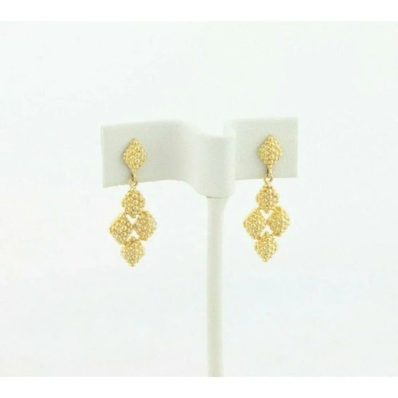 14k Yellow Gold Earrings Bead Cluster Dangle Drop Earrings - Picture 4 of 7